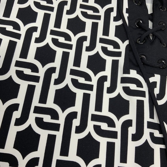 Lands' End Women’s Size Small Black White Lace Up Chest Geometric Dress‎ - Picture 7 of 13